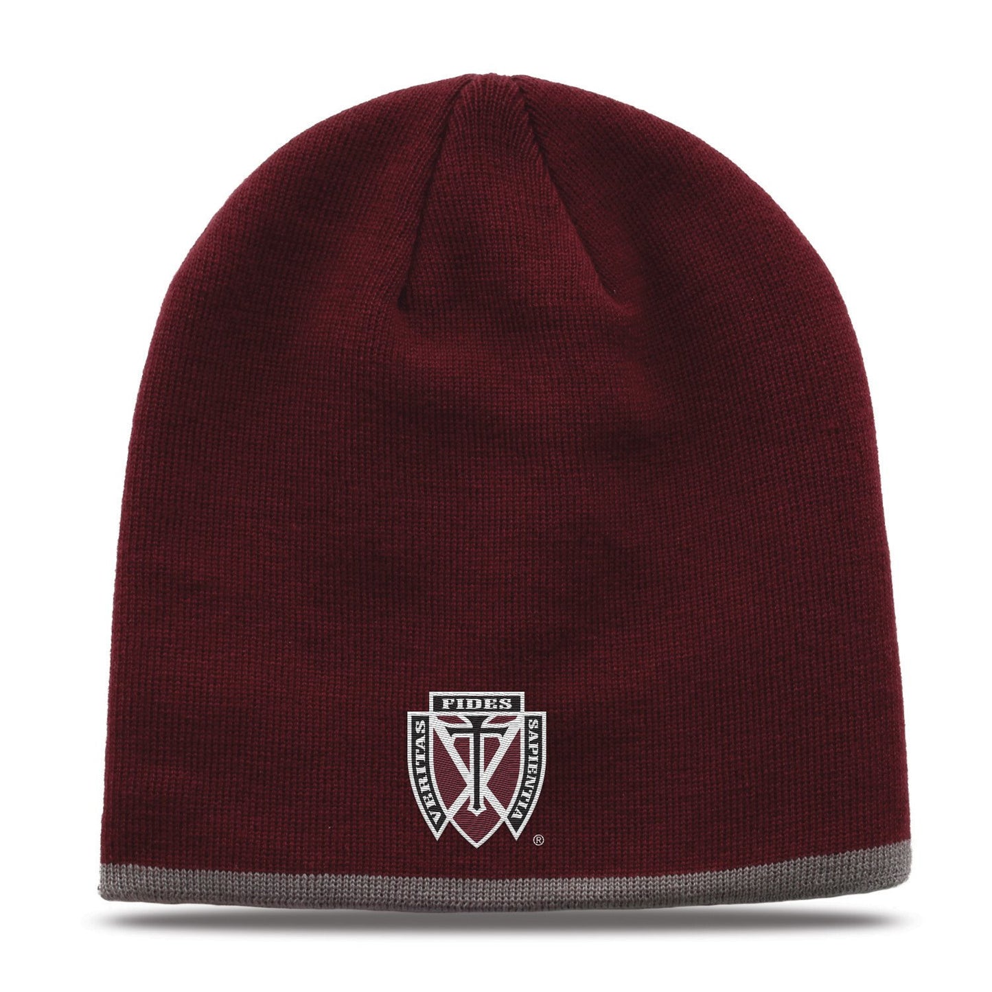 Grey Trim Maroon Beanie